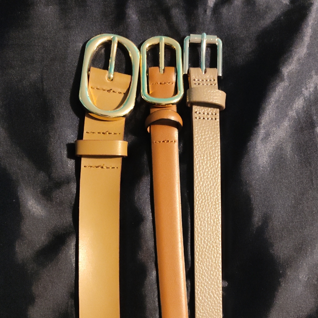 Set Of Three Leather Belts With Gold And Silver Buckles